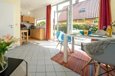 Ein Sitzbereich in der Unterkunft Morgensonne - Urlaub unter´m Gründach