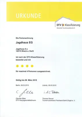 Ein Zertifikat, Auszeichnung, Logo oder anderes Dokument, das in der Unterkunft Jagdhaus 1 EG ausgestellt ist