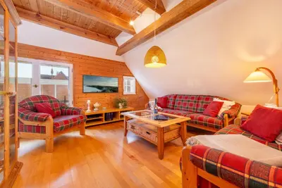 Ein Sitzbereich in der Unterkunft Ferienwohnung Rosengarten