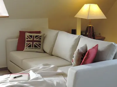 Ein Sitzbereich in der Unterkunft Maisonette zum Weststrand