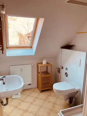 Ein Badezimmer in der Unterkunft Ferienwohnungen am Badesteig - dem Strand so nah