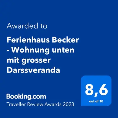Ein Zertifikat, Auszeichnung, Logo oder anderes Dokument, das in der Unterkunft Ferienhaus Becker - Wohnung unten mit grosser Darssveranda ausgestellt ist