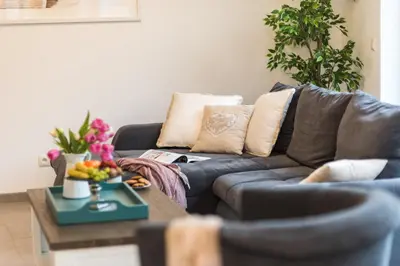 Ein Sitzbereich in der Unterkunft Strandhaus Lindenstraße