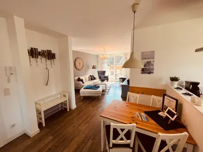 Ein Sitzbereich in der Unterkunft Ferienwohnung Blue in Born