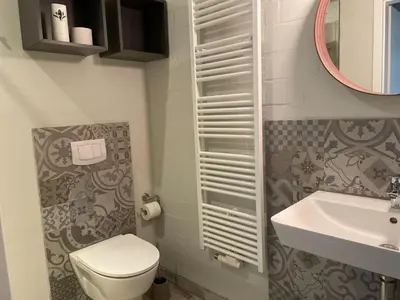 Ein Badezimmer in der Unterkunft Idyllischer Hof mit 5 Wohnungen nahe des Saaler Boddens