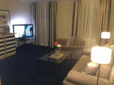Ein Sitzbereich in der Unterkunft Komfortapartment Zingster-Meerblick