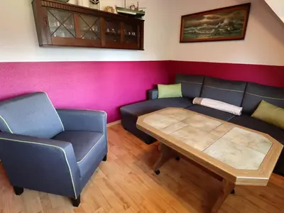 Ein Sitzbereich in der Unterkunft Ferienwohnung, Wieck am Darß