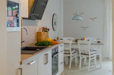 Küche/Küchenzeile in der Unterkunft Hafenstraße 27 Ankerplatz 4