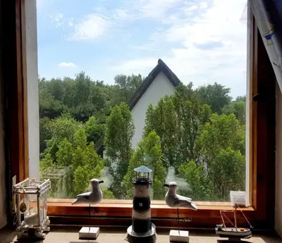 Ein Garten an der Unterkunft Reethaus Ostseestrand 18