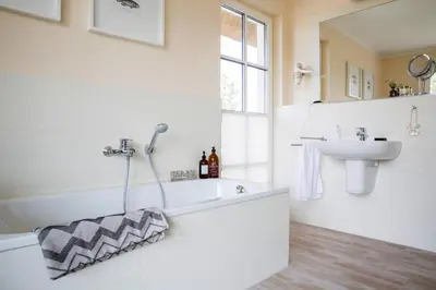 Ein Badezimmer in der Unterkunft Ferienhaus in Fuhlendorf mit Sauna