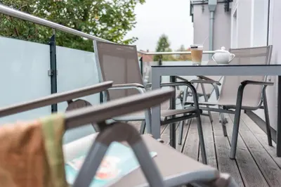 Ein Balkon oder eine Terrasse in der Unterkunft Hafenstr.27 