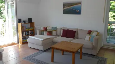 Ein Sitzbereich in der Unterkunft Haus Kranich 