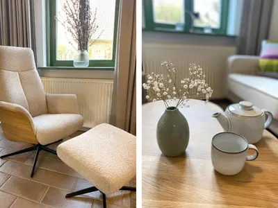 Ein Sitzbereich in der Unterkunft Ferienhaussiedlung Strandperlen Weidenhof 3b (Typ VI)