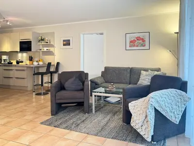 Ein Sitzbereich in der Unterkunft Residenz am Strand, Whg 232