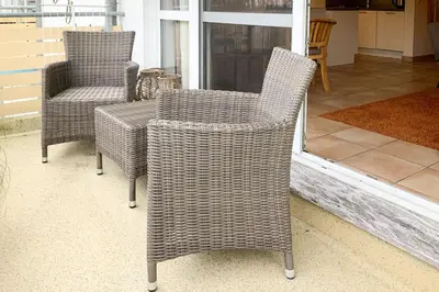 Ein Sitzbereich in der Unterkunft Residenz am Strand, Whg 238