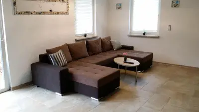 Ein Sitzbereich in der Unterkunft Ferienhaus „Strandhafer“