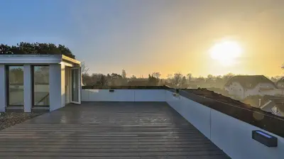 Blick auf den Sonnenuntergang/Sonnenaufgang von der Ferienwohnung aus oder aus der Nähe