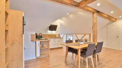 Küche/Küchenzeile in der Unterkunft Mühlenhaus Windmühle