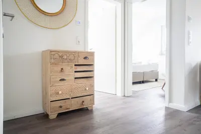 Ein Bett oder Betten in einem Zimmer der Unterkunft Dünenquartier Apartment 14
