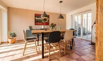 Ein Sitzbereich in der Unterkunft Büdnerei 19 Süd