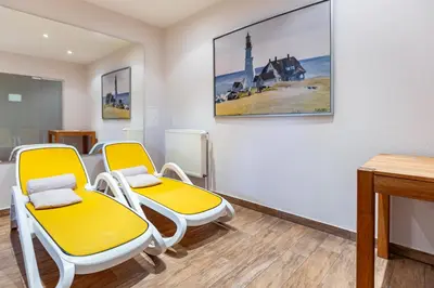 Ein Sitzbereich in der Unterkunft Strandhaus Claassen 09