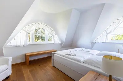 Ein Bett oder Betten in einem Zimmer der Unterkunft Strandhaus hinter der Düne