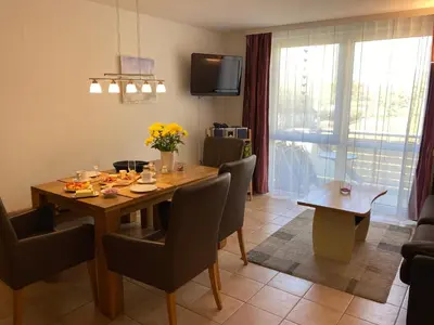 Ein Sitzbereich in der Unterkunft Residenz am Strand Wohnung 3-50