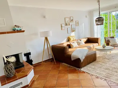 Ein Sitzbereich in der Unterkunft Strandhaus Luma