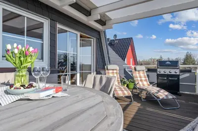 Ein Balkon oder eine Terrasse in der Unterkunft Zum Fährmann 2 Whg 3 im OG in 18356 Pruchten