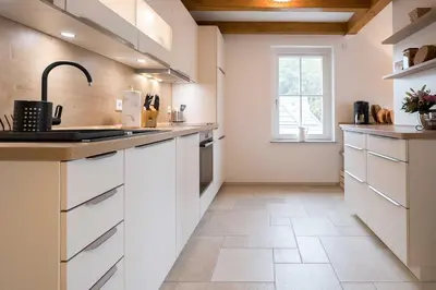 Küche/Küchenzeile in der Unterkunft Ferienwohnung Strandgut Sonnenseite
