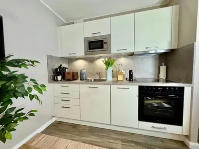 Küche/Küchenzeile in der Unterkunft Ferienwohnung Nr 124 Sehnsucht-Zingst