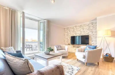 Ein Sitzbereich in der Unterkunft 5-Sterne-Apartment Strandläufer an der Seebrücke