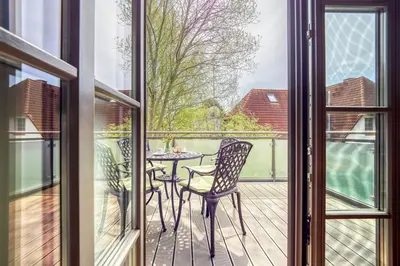 Ein Balkon oder eine Terrasse in der Unterkunft Rosenberg 13 Wohnung 1d DG re