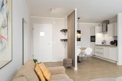 Küche/Küchenzeile in der Unterkunft 5-Sterne-Ferienwohnung - Windflüchter an der Seebrücke
