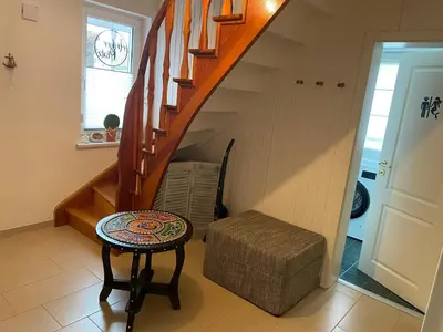 Ein Sitzbereich in der Unterkunft Ankerplatz 2