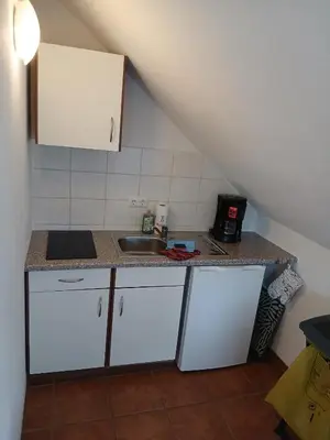 Küche/Küchenzeile in der Unterkunft Kranich