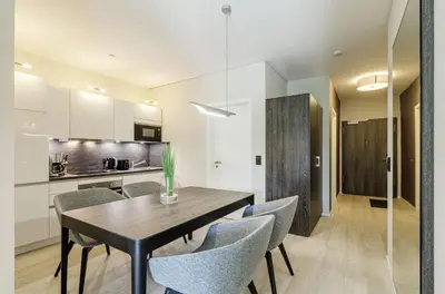 Küche/Küchenzeile in der Unterkunft Achterndieck - Modernes 5-Sterne Erdgeschoss-Apartment mit Balkon