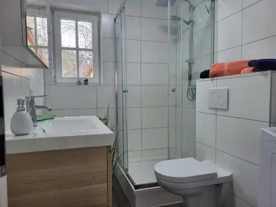 Ein Badezimmer in der Unterkunft Ferienhof am Fischland Flügge