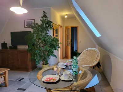 Ein Sitzbereich in der Unterkunft Am Norderfeld
