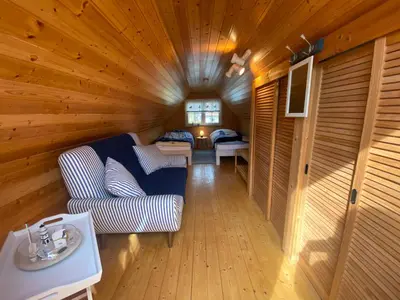 Ein Sitzbereich in der Unterkunft Ferienhaus Bredow