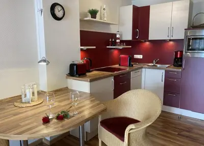 Küche/Küchenzeile in der Unterkunft Wohnung 9 Meer-Ruhe im Haus Stranddistel komfortable Ferienwohnung im 1 OG für 4 Personen in Zingst