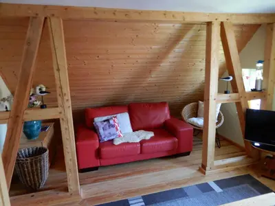 Ein Sitzbereich in der Unterkunft Ferienwohnung Leitzsch