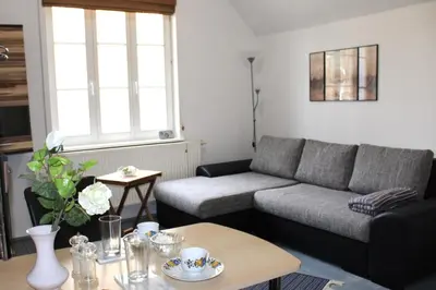 Ein Sitzbereich in der Unterkunft Haus Koppelweg FW-Muschel