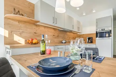 Küche/Küchenzeile in der Unterkunft Haus Strandidyll - Suite Strandmuschel
