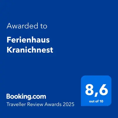 Ein Zertifikat, Auszeichnung, Logo oder anderes Dokument, das in der Unterkunft Ferienhaus Kranichnest ausgestellt ist