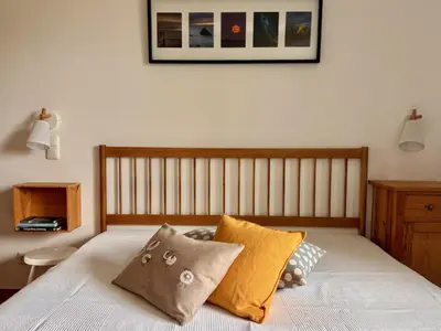 Ein Bett oder Betten in einem Zimmer der Unterkunft Schmugglerhus App 2 8 Zeese