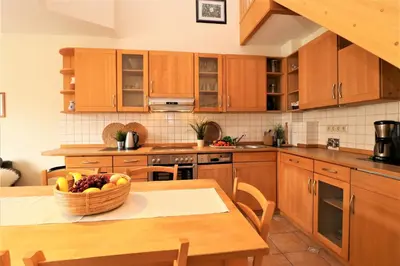 Küche/Küchenzeile in der Unterkunft Birkenhof App 71